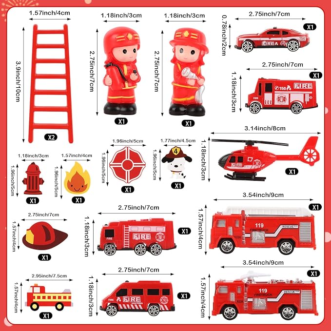 17PCS Fire Truck Cake Toppers Fire Truck Birthday Decorations Firetruck Cake Decorations for Kids Adult Birthday Party Supplies Fireman Firetruck Party Cake Decorations