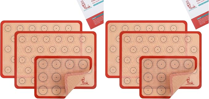 Folksy Super Kitchen Silicone Macaron Baking Mat - Set of 3 (2 Half Sheet and 1 Quarter Sheet), Non Stick Silicon Oven Liner For Macaroons and Cookies (16.5x11.6, Red) (Pack of 2)