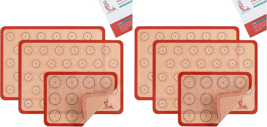 Folksy Super Kitchen Silicone Macaron Baking Mat - Set of 3 (2 Half Sheet and 1 Quarter Sheet), Non Stick Silicon Oven Liner For Macaroons and Cookies (16.5x11.6, Red) (Pack of 2)