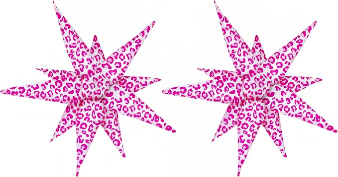 2Pcs 32 Inch Pink Leopard Explosion Star Cheetah Print Balloons/Y2K Party Decor for Girls Birthday, Spa Day, Baddie, Pop Art or Glam Party/Photo Backdrop for Teen Girls Trendy(Pink 2PCS)
