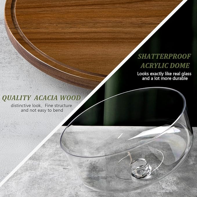 ANBOXIT Cake Stand with Dome Lid, Acacia Wood Rotating Cake Plate with Cover, Wooden Cake Display Stand with Acrylic Dome - Rotatable