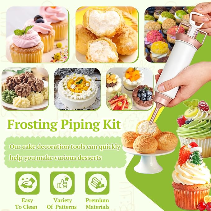 Suuker Cake Decorating Gun, Cupcake Icing Piping Kit, Cake Decorating Kit with 5 Piping Tips, Cupcake Injector/Decorating Icing Set, Pink