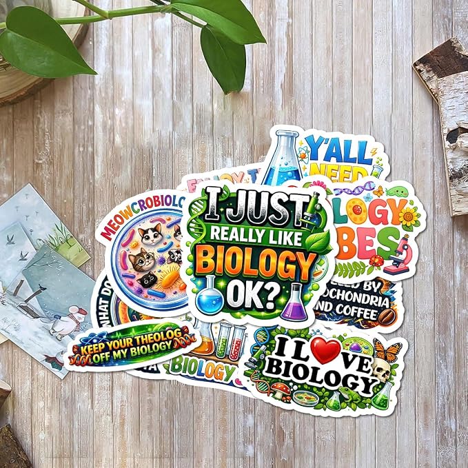 10pcs Biology Sticker Sheet, Educational Vinyl Decals for Biology Students, Teachers, and Nature Lovers, Waterproof, UV-Resistant, for Laptop, Water Bottle, Journal, Notebook, Phone Case, Folder