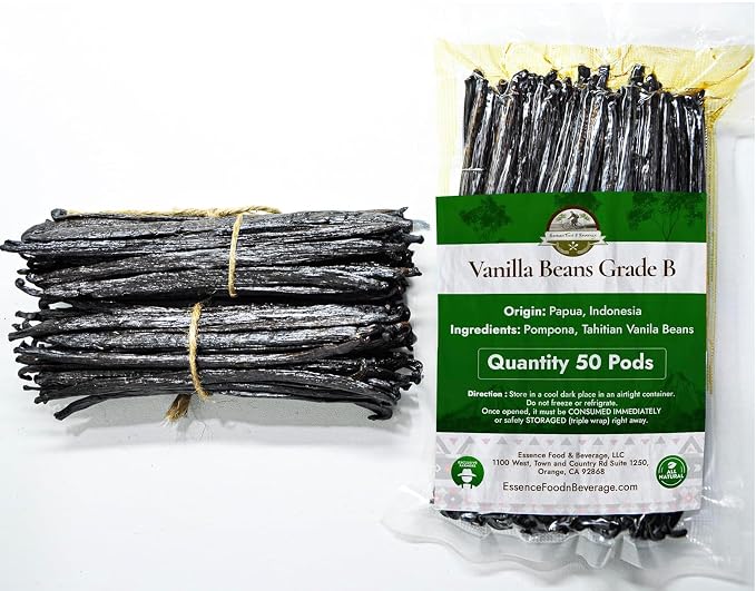 50 Aromatic Tahitian Vanilla Beans for Making Vanilla Extract, Grade B Vanilla Beans, 5-5.5 inches, Perfect Homemade For Baking and Cooking (50 Beans)