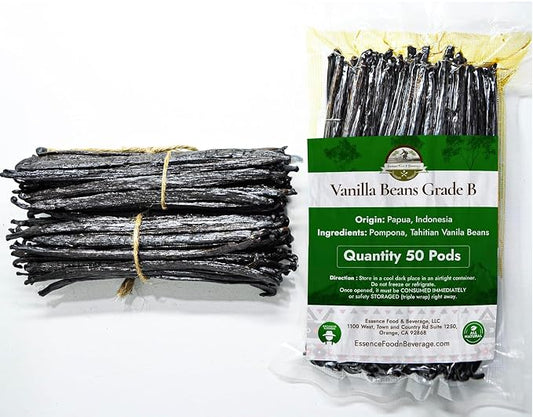50 Aromatic Tahitian Vanilla Beans for Making Vanilla Extract, Grade B Vanilla Beans, 5-5.5 inches, Perfect Homemade For Baking and Cooking (50 Beans)