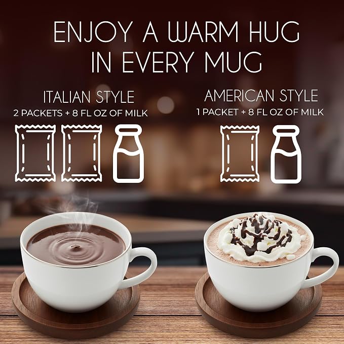 Cafe Garibaldi Premium Hot Chocolate Classic - Organic Instant Cocoa Mix with Cocoa Powder, Fair Trade Gluten-Free & GMO-Free 8 Servings x 0.62oz Packets, Ideal Italian Hot Chocolate Gift
