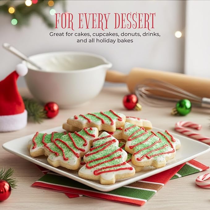 NY Spice Shop Sanding Sugar – Pack of 3 Red Green & White Baking Sugar Crystals - Holiday Dessert Decorations & Colorful Sugar - Themed Baking Supplies