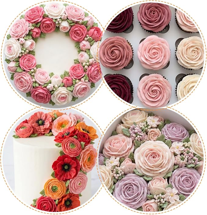 5 Pcs Piping Tip Set, Flower Piping Tips for Cake Decorating – Flower Petal Icing Tips, Stainless Steel Cakes Decor Pastry Tools for Cake Decorating Cupcake