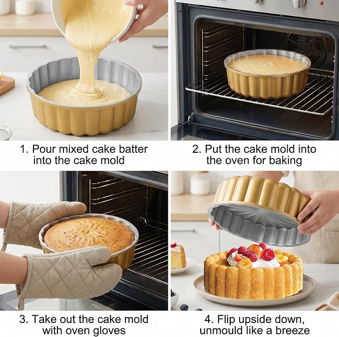 Goaste 9.5 Inch Charlotte Cake Pan, Reusable Fluted Mold, Nonstick Aluminium With Flower Shape for Cheese, Chocolate, Strawberry Shortcake, Brownie Tart Pie