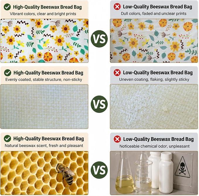 Beeswax Bread Bags 17×13 Inch (2 Pack) with Zipper, Reusable Cotton Bread Bags for Homemade Bread Storage and Freezing, Double Seal to Lock in Moisture