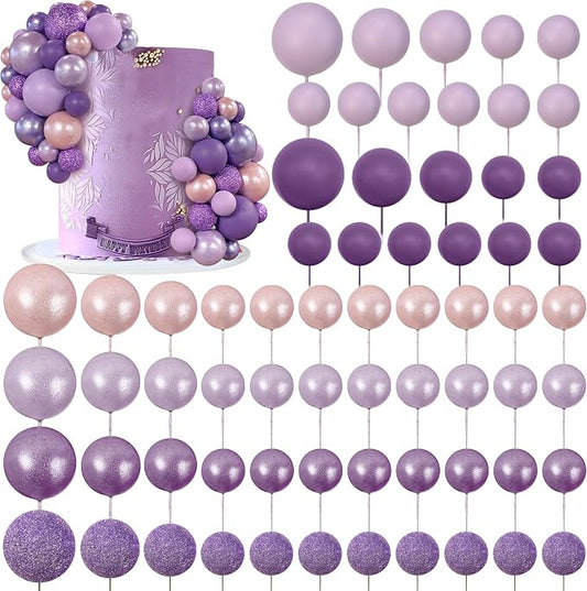 66 PCS Colorful Ball Cake Picks for Cake Decoration Purple Series with 6 Vibrant Colors Pearl Ball Shaped Cupcake Toppers for Birthday Party and Wedding Supplies