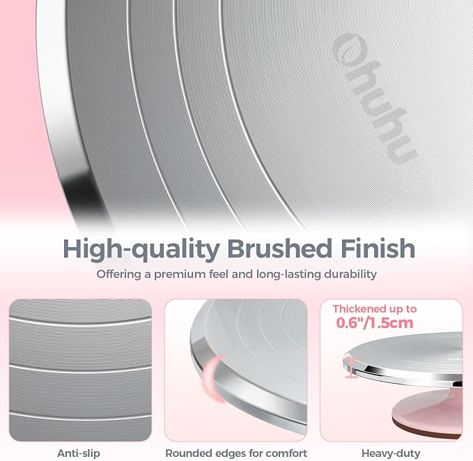 Ohuhu Cake Turntable, Aluminium 12'' Cake Decorating Kit Supplies Rotating Stand Revolving Spinner with 2 Icing Spatula 3 Comb Smoother Perfect Gifts