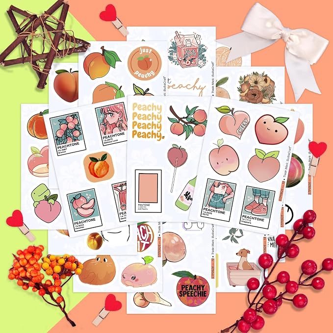 100Pcs Peach Stickers for Water Bottle and Laptop - Waterproof Vinyl Fruit Decals, Peach Gifts, Gifts for Women & Men