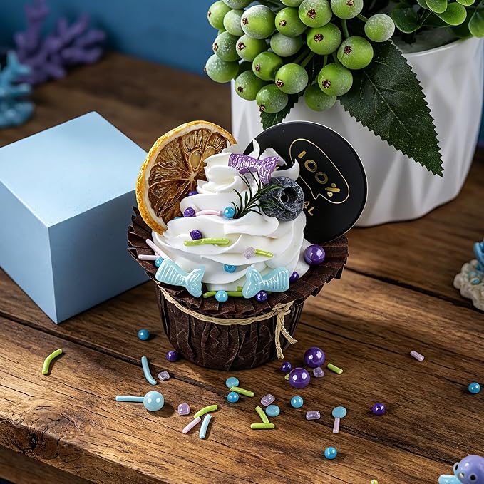 Mermaid Sprinkles for Cake Decorating, 4.6oz Blue and Purple Ocean Sprinkles with Jimmies Pearls Confetti and Tails for Ice Cream Cupcakes Brownie Cookie Baking Topping