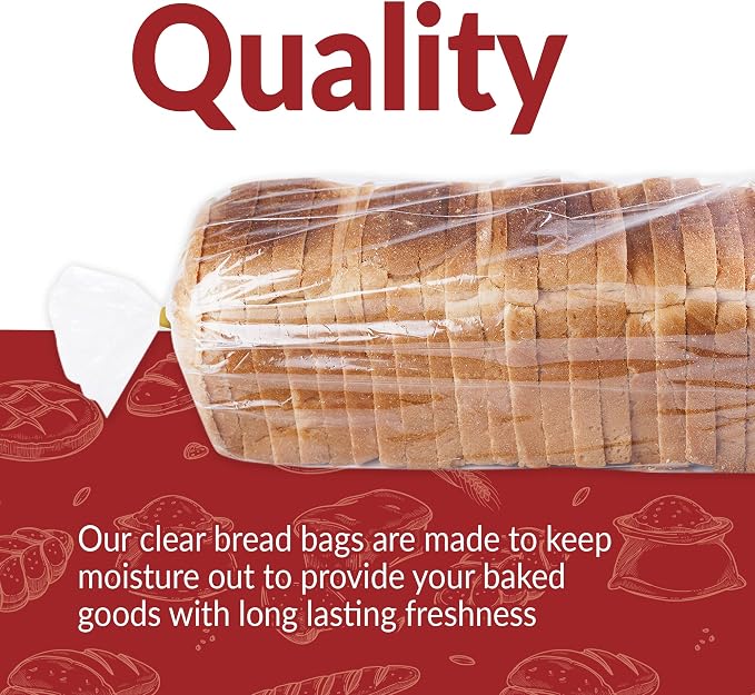 Reli. Bread Bags with Ties | 8 x 4 x 18" | 250 Pack (250 Twist Ties) | Bulk Bags for Homemade Bread, Bakery, Loaf Packing | Clear, Large