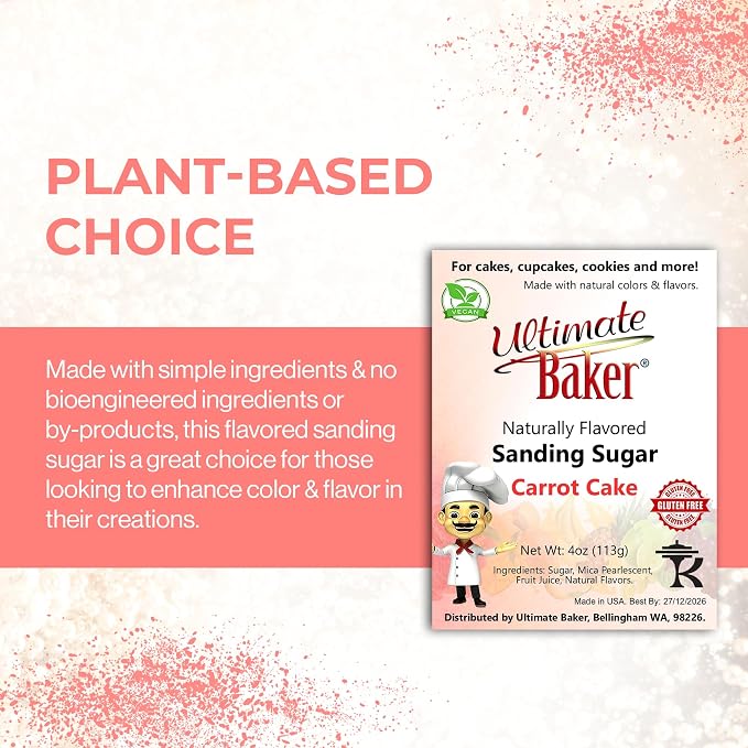 Ultimate Baker Flavored Sanding Sugar (1x4oz) - Burst of Flavor & Color for Cakes, Cookies & More, All-Natural, Perfect for Baking & Decorating or as a Flavored Coffee Sugar (Carrot Cake)