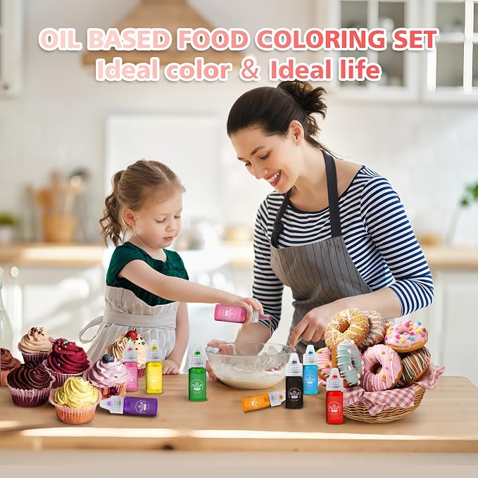 Oil Based Food Coloring 8 Colors Set,Food Grade Edible Dye for Cake Cookie Sugar Decorating Gluten Free Flavorless Concentrated Oil Food Color-6g/Bottles