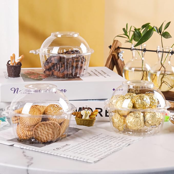 NPLUX 100 Pack Individual Cupcake Containers Plastic Cupcake Holders Deep Dome Muffin Containers