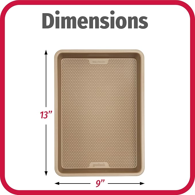 GoodCook BestBake Nonstick Bronze 9" x 13" Oblong Baking Pan, Textured Carbon Steel, Scratch-Resistant, Non-Toxic Cake Pan, 13x9 Bakeware, Durable Oven Pan for Even Heating and Easy Cleanup