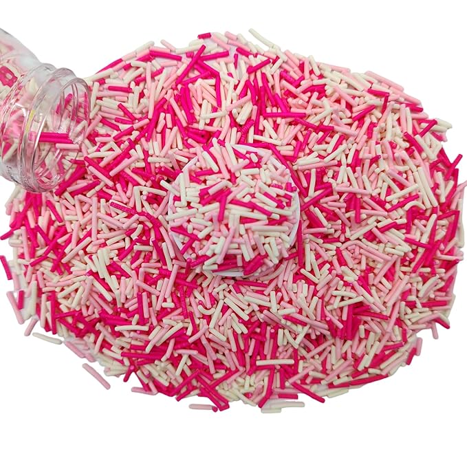 Jimmies Sprinkles, Edible Jimmy Sprinkles, White Pink Crunchy Jimmies Mix for Cake Decorating, Edible Cookie Cupcake Decorations for Valentines Baking and Holiday Party Treats