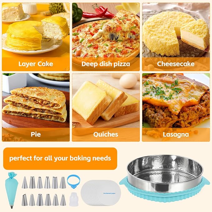 Springform Pan Set for Baking (9,10inches), 304 Stainless Steel Springform Cake Pan with Removable Bottom, Cheesecake Pan with 50PCS Parchment Paper for Pie Cake Pizza and Quiches