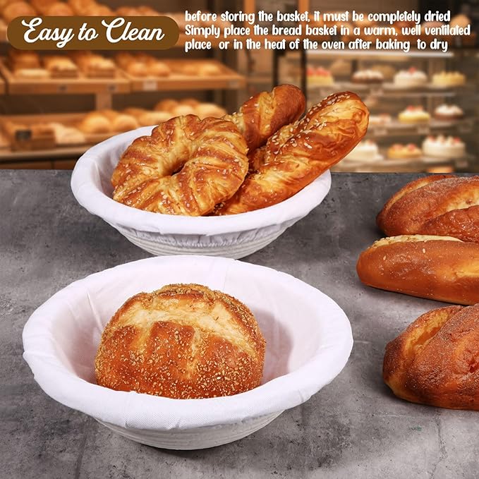 Baderke 4 Pack Banneton Bread Proofing Basket Set 10 Inch Wood Pulp Sourdough Proofing Basket Non Stick Sourdough Banneton Bowl and Liners for Bread Baking Supplies(White,Round)