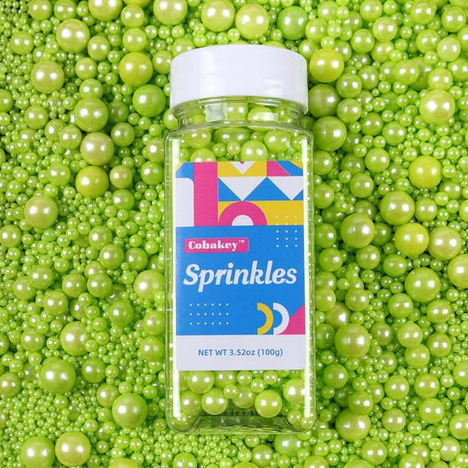 Green Sprinkles for Cake Decorating Easter Sprinkles for Cookie, Edible Sugar Pearls Mixing Sizes for Cupcake Topper, Cookies, Ice Cream Toppings for St Patrick day Party Celebrations 3.5 Ounces