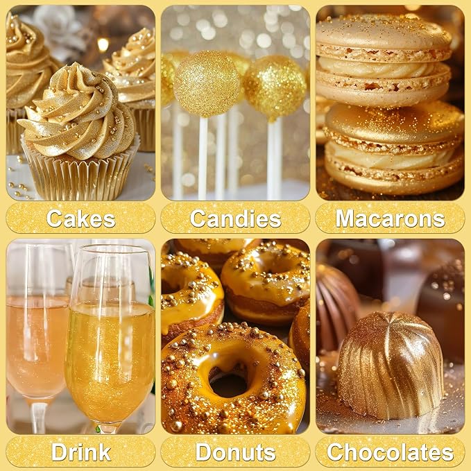 Gold Edible Glitter - 5g Food Grade Cake Decorating Shimmering Glitter, Edible Sprinkle Luster Dust for Drinks, Chocolates, Fondant, Strawberries, Cupcakes, Candy, Easter Cookie - Vegan