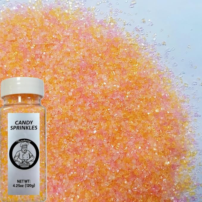HeDeon&Rles Edible Yellow Pink White Sanding Sugar Crystals for Baking 120g/4.23oz Sparkling Sugar Crystals for Baking Cake Cupcake Icing Top Birthday Wedding Easter Halloween Christmas Supplies
