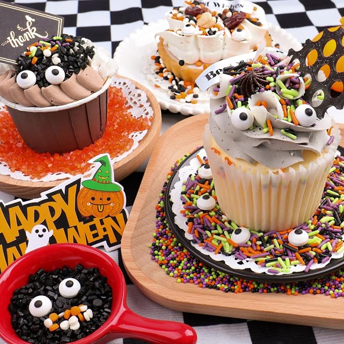 Halloween Sprinkles Edible, 5oZ Fall Eyeball Sprinkles for Cake Decorating with White Black Orange Confetti Nonpareils Jimmies and Sugar, Cupcakes Cookie Ice Cream Baking Toppings