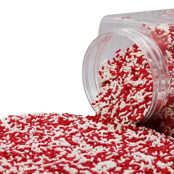 Decorating Sprinkles By FirstChoiceCandy- 2 LB - Colorful Jimmies Great For Topping for Bakery, Ice Cream, and Confectionary - Kosher Sprinkles In a Resealable Container (Red-White)