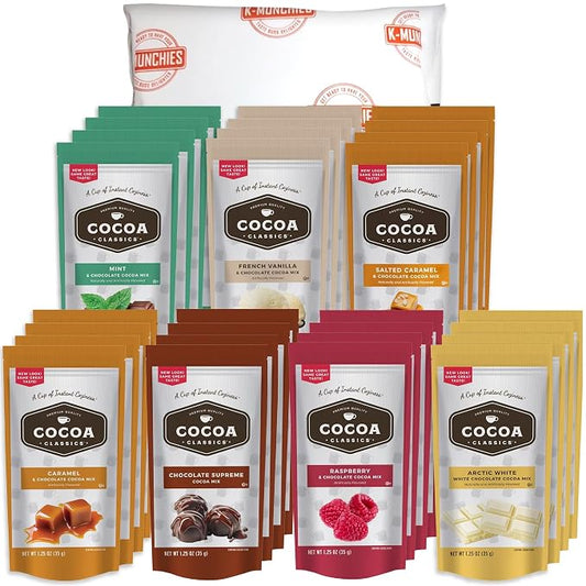 Cocoa Classics Hot Chocolate Mix - 28 (1.25 oz) Assorted Hot Cocoa Packets - 7 New Classic Flavors - Rich Creamy Flavors - Gift Sets by K-Munchies