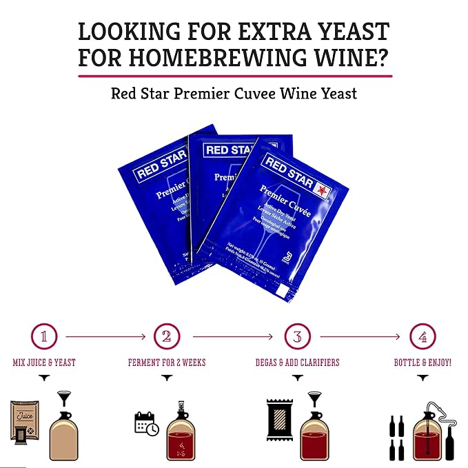 Craft A Brew - Red Star Premier Cuvee Wine Yeast - Fast, Clean, Neutral Dry Wine Yeast - For Reds, Whites & Sparkling Wines - Ingredients for Home Fermenting - Wine Making Supplies - 15 Pack