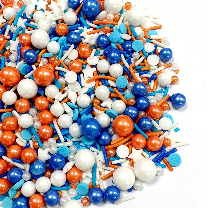 Edible Blue and Orange Sprinkles for Cake Decorating 130g/4.5oz Orange Sprinkles Candy Mix Jimmies Round Confetti Sprinkles for Cake Decorating Baking Ice Cream Cupcakes Supplies
