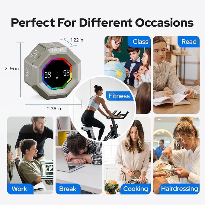 Visual Timer for Kids Kitchen Timer Pomodoro Magnetic Visual Countdown | Smart Gravity Sensing Timer with Large Display Loud Alarm for Study Cooking Classroom Homework Time Management