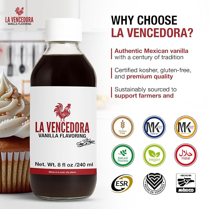 La Vencedora Mexican Vanilla – 8oz Bottles (Pack of 3) – Traditional Vanilla Flavoring for Baking, Cooking & Desserts – Made in Mexico