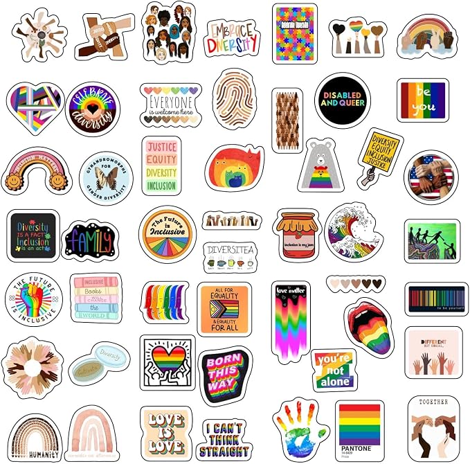 100Pcs Diversity & Inclusion Stickers for Water Bottle and Laptop - Social Awareness Party Supplies & Decorations, Waterproof Vinyl Unity Decals, Diversity Stickers Laptop, Gifts for Women & Men