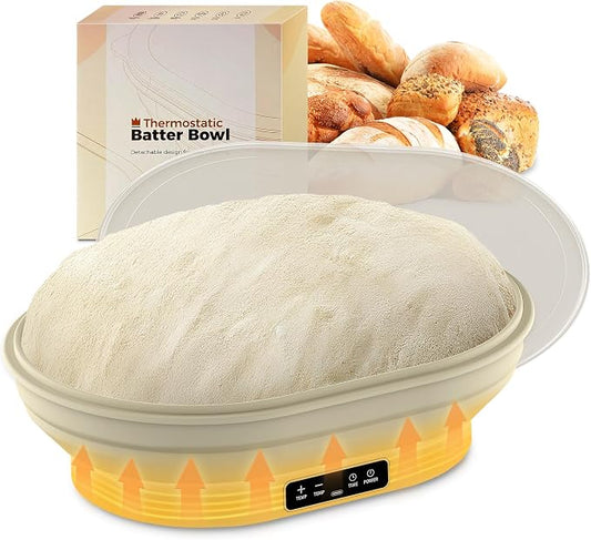 Upgraded Electric Heated Silicone Dough Proofing Box with Reliable Timer & Precise Temp Control - Fast Fermentation Collapsible Proofer Bowl (4L,Oval)