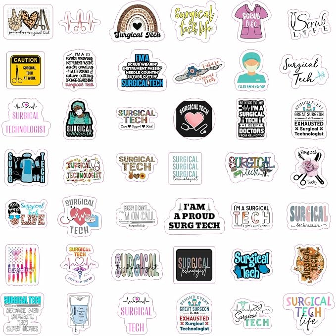 100Pcs Surgical Tech Stickers, Surgery Stickers for Water Bottle and Laptop - Scrub Tech Party Supplies & Decorations, Waterproof Vinyl Decals, Gifts for Women & Men