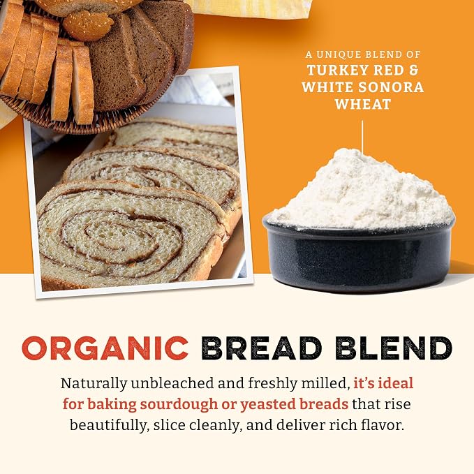 Sunrise Flour Mill Heritage Organic Bread Flour Blend - 2.0 lbs | Organic Unbleached Bread Flour Easy to Digest with Less Bloating | High Protein for Superior Baking | Smooth, Nutty Flavor