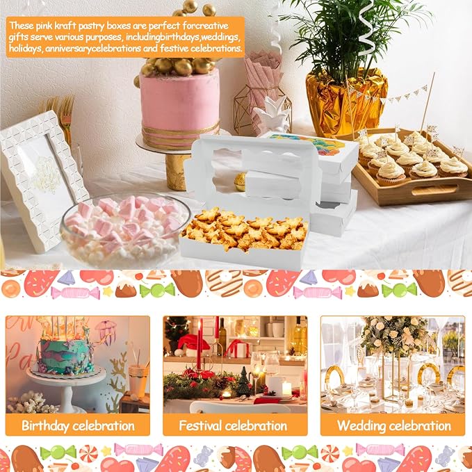 60 Pack 7 x 4 3/8 x 1½ Inch Cookie Boxes with Clear Window Small White Cookie Boxes Bakery Treat Boxes for Dessert, Donuts, Pie, Candy, Macaron