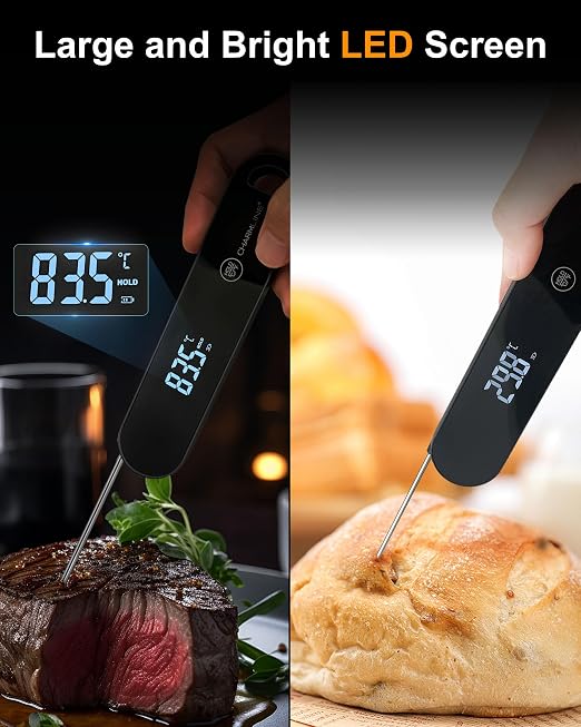 Charmline 0.5 Sec Instant Read Meat Thermometer Digital, 180° Auto-Rotating Display LED, Food Thermometer for Cooking, Baking and Grilling, Dual Battery Design for Longer-Lasting Performance