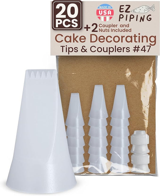 Reusable Plastic Piping Tips - Standard Basketweave Tip #47 20 Pack Icing Nozzles Food Grade Plastic Cake Decorating Tool Kit, Baking Supplies and Piping Bags, Base Ø 0.75" Height 1.25"