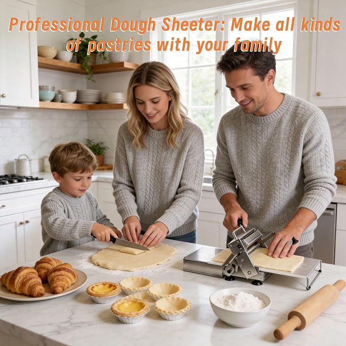 12In Folding Dough Sheeter, 304 Stainless Dough Roller Machine, 0.2–27mm Adjustable Thickness Pastry Laminator for Home & Small Bakery, Perfect for Pizza,Croissants,Dumpling Wrappers&Puff Pastry