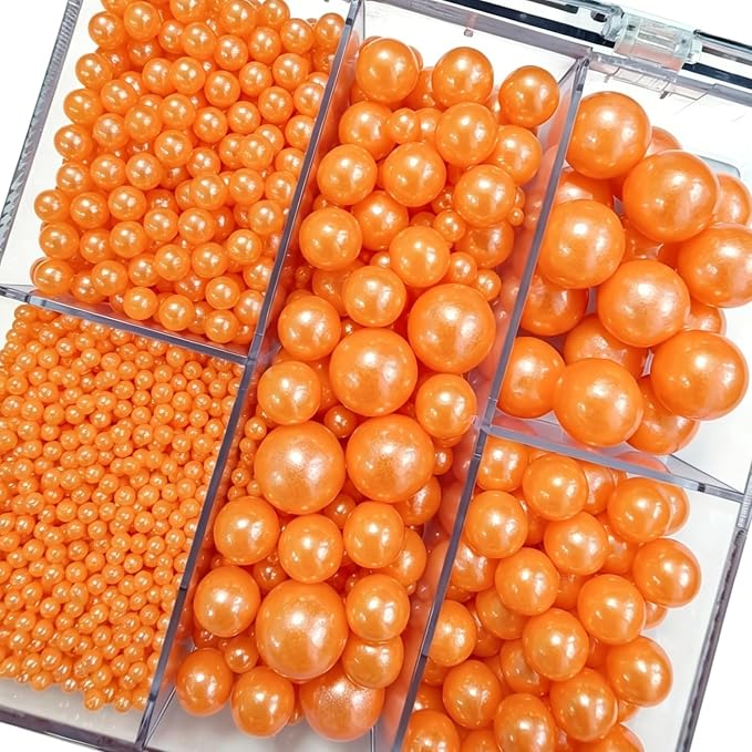 HeDeon&Rles Orange Nonpareil Pearls Sprinkles for Baking Decorating 90g/3.17oz 4 Size Mix Edible Preals for Cake Cupcake Pancake Icing Decoration Independence Christmas Halloween Supplies