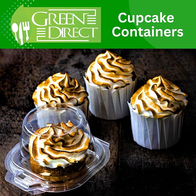 Green Direct Clear Cupcake Individual Containers | Stackable Cupcake Holders With Lid | Airtight Cupcake Boxes Disposable BPA Free Pack of 50