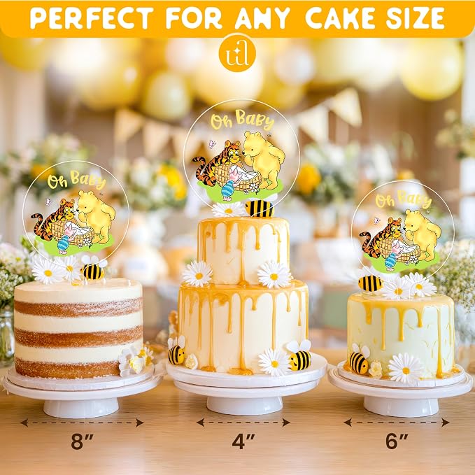 Woodamore Classic Pooh Baby Shower Cake Topper - Acrylic Cake Topper Baby Shower Decorations, Pooh Cupcake Toppers Winnie Birthday Decorations