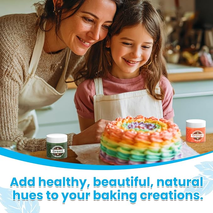 Natural Food Coloring, 6 Colors Powdered Food Coloring, FD&C & Artificial Dye Free Food Coloring for Frosting, Cake Decoration, Baking, Easter Eggs, Stable Color Performance, Bright Color, 5g/Bottle