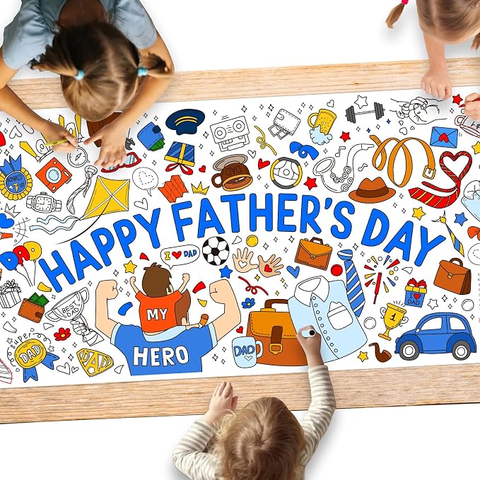Fathers Day Coloring tablecloths for Classroom Wall - Versatile 31.5 x 72 Inches Father Themed Activity Poster/Table Cover, School Parties, Happy Fathers Day Decorations