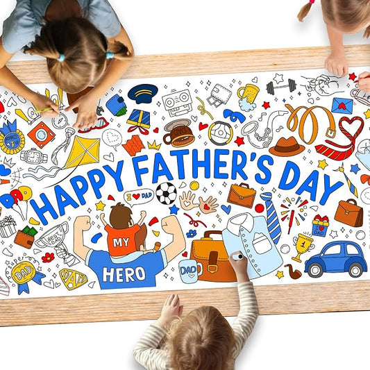 Fathers Day Coloring tablecloths for Classroom Wall - Versatile 31.5 x 72 Inches Father Themed Activity Poster/Table Cover, School Parties, Happy Fathers Day Decorations
